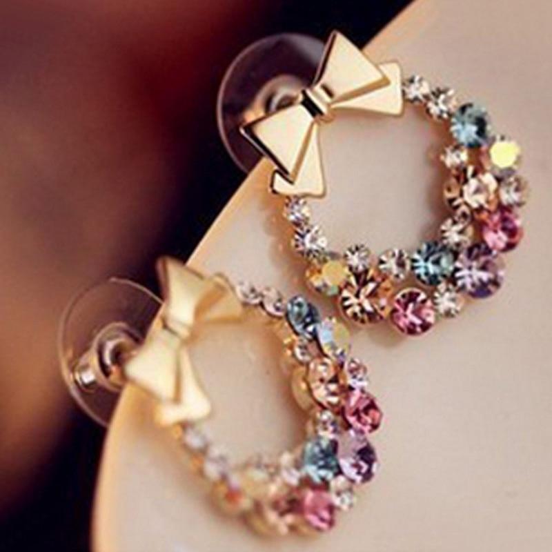 Gold Color Bow knot pop Round Hoop Earrings for Women