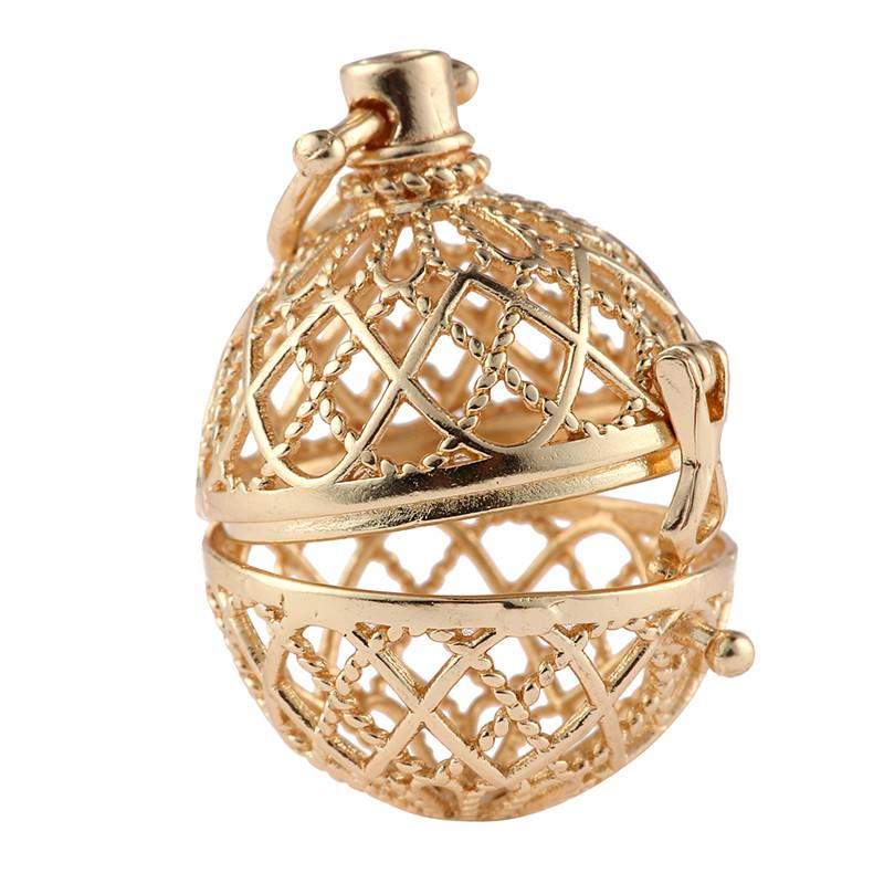 Hollow Cage Filigree Ball Box Copper Crown Pendant