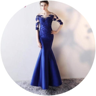 Beautiful Long royal blue Lace Evening Dresses
