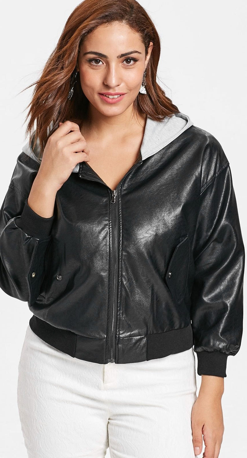 Women Plus Size Faux Leather Jacket