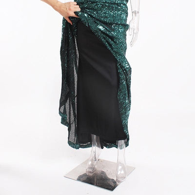 Shiny Green Sequined V Neck Maxi Dress Backless Maxi Sequin Dress