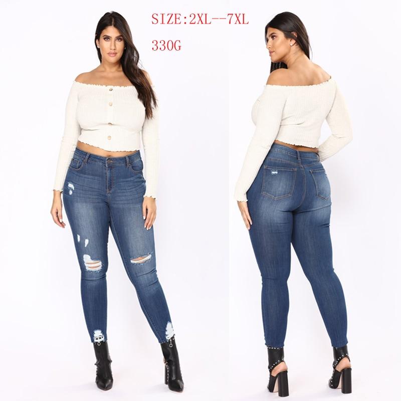 Plus Size Women High Waist Pencil Denim Jeans