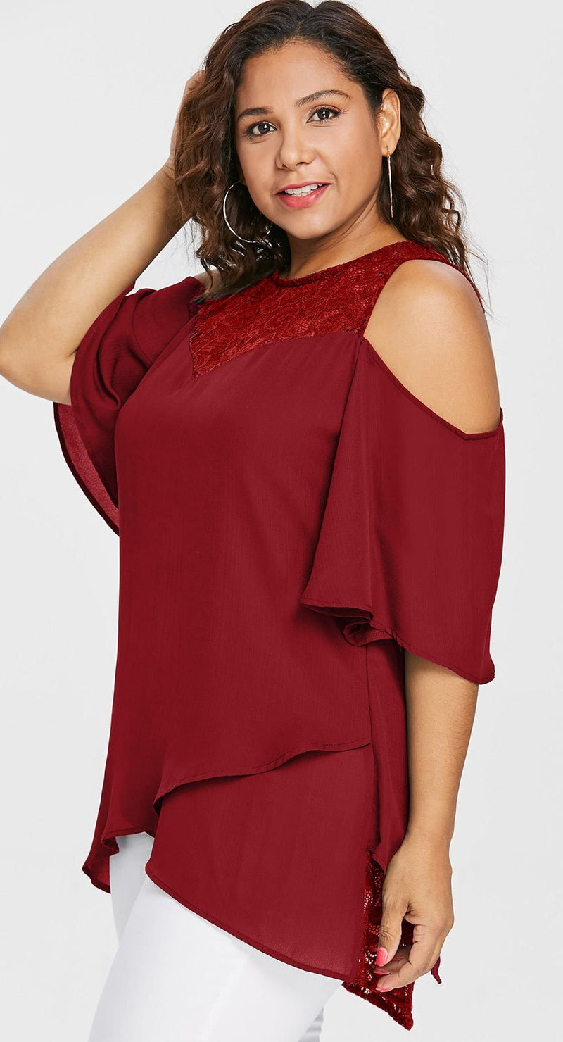 Plus Size Lace Round Neck Blouse.