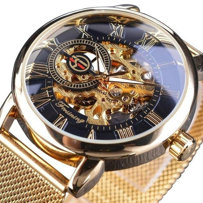 Transparent Case Fashion 3D Logo Engraving Golden Watch