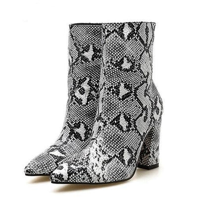 Women Snake Boots Fashion Square Heel Boots