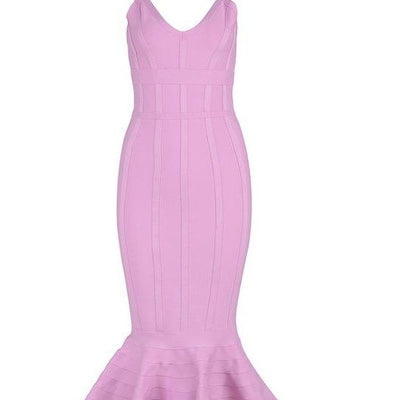 Women's Bandage Spaghetti Straps Mermaid A-line V-neck Clubwears Midi Celebrity Evening Party Dress