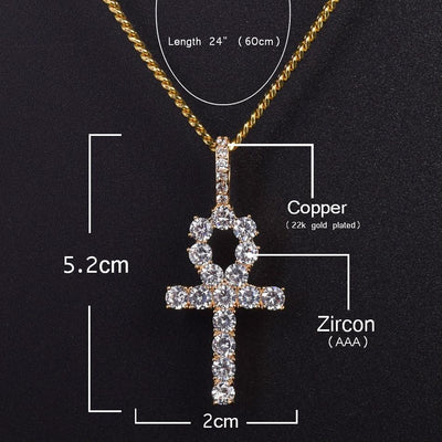 Iced Zircon Cross Pendant Gold Silver Copper Material