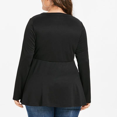 Plus Size Tops Women T Shirts Cutout Long Sleeves Peplum Tee Spring