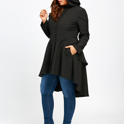 Trendy Plus Size Lace Up High Low Hooded Coat