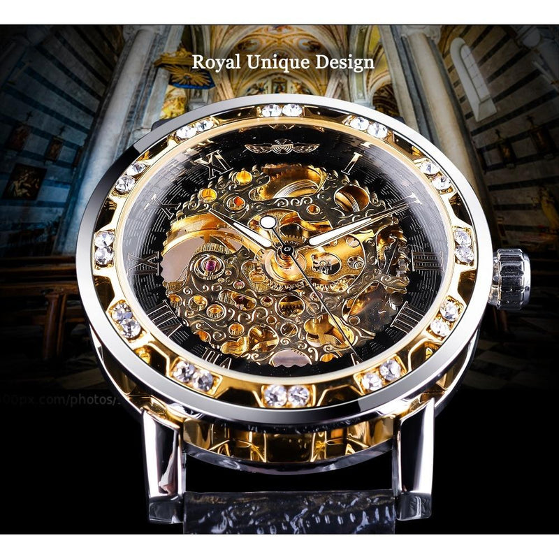 Black Golden Retro Luminous Hands Fashion Diamond Display Men's Watch