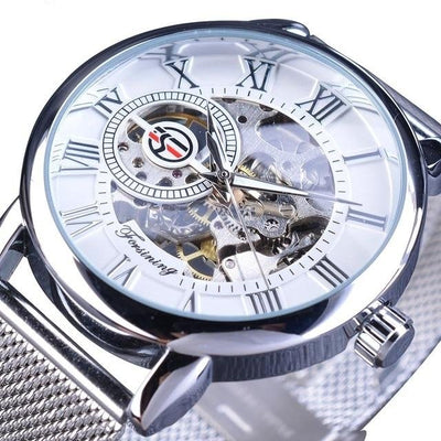 Transparent Case Fashion 3D Logo Engraving Golden Watch