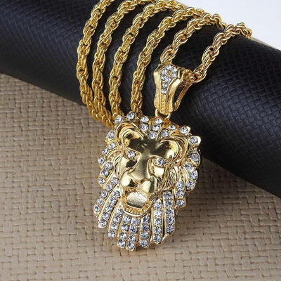 Gold Color Good Crown Lion Head Crystal Pendant