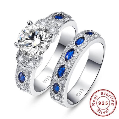 High Quality White CZ&Sapphire Solid Real Sterling