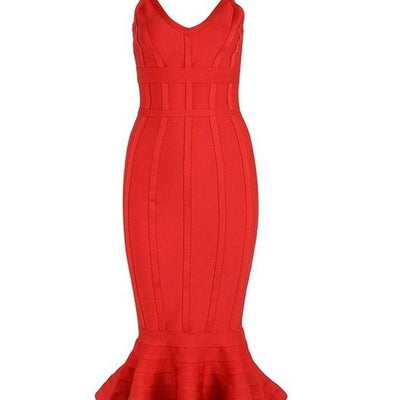 Women's Bandage Spaghetti Straps Mermaid A-line V-neck Clubwears Midi Celebrity Evening Party Dress