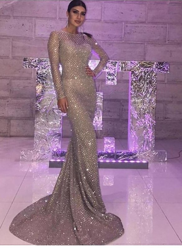 Silver Gold Glittered Maxi Elegant Prom Mermaid Dress