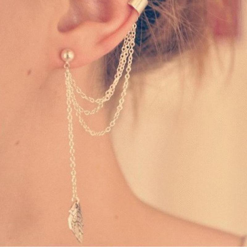 Leaf Chain Tassel Earrings,