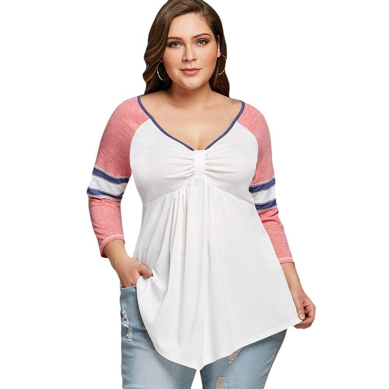 Women Plus Size Casual  Long Sleeve V-Neck T Shirt