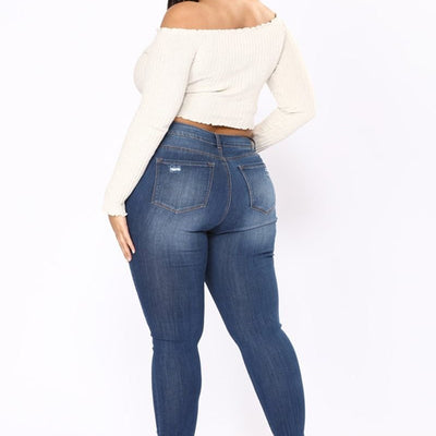Plus Size Women High Waist Pencil Denim Jeans