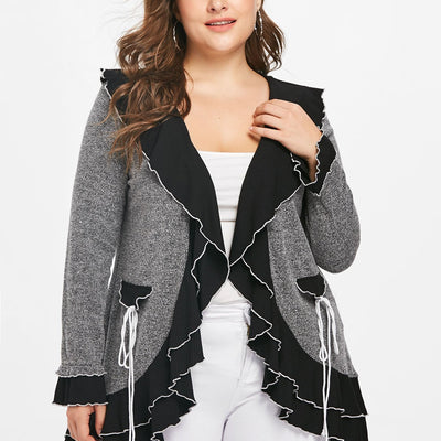 Women Plus Lettuces Trim Open Front Coat