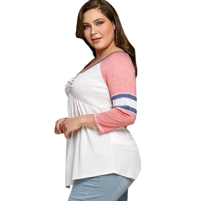 Women Plus Size Casual  Long Sleeve V-Neck T Shirt