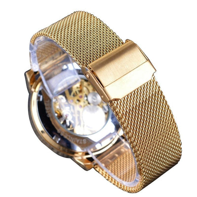 Transparent Case Fashion 3D Logo Engraving Golden Watch