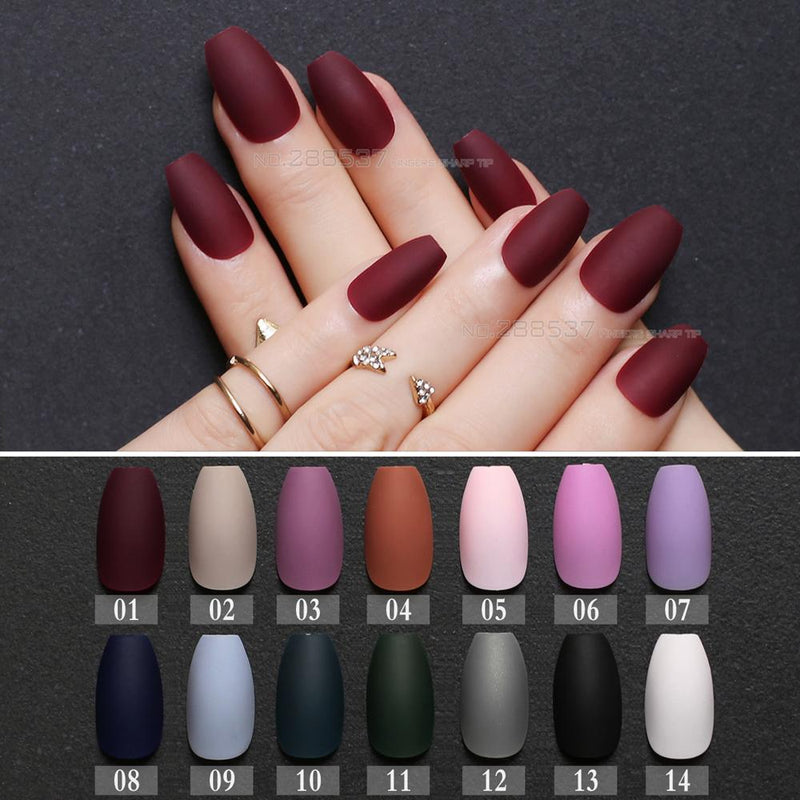 Matte burgundy Coffin False nails