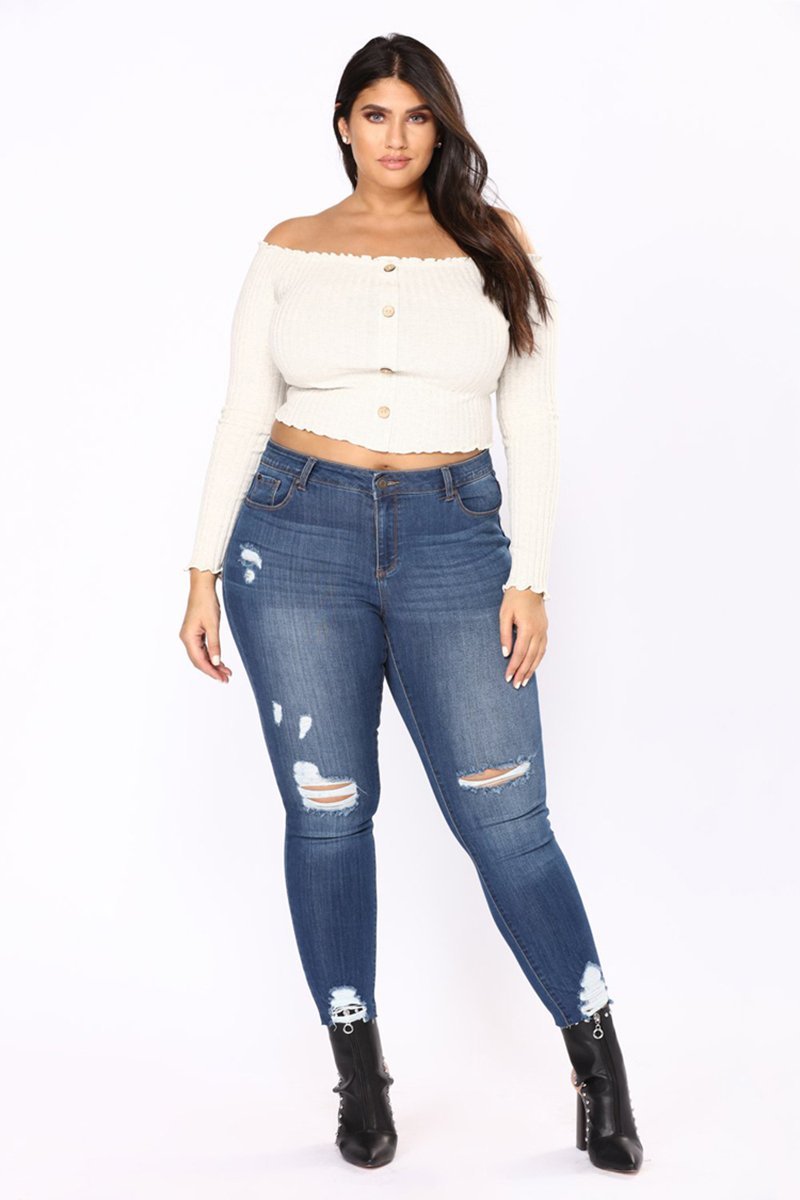 Plus Size Women High Waist Pencil Denim Jeans