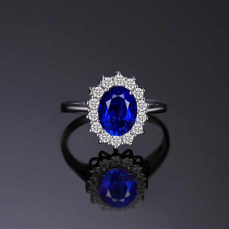 3.2ct Created Blue Sapphire Engagement 925 Sterling Silver Ring For Women