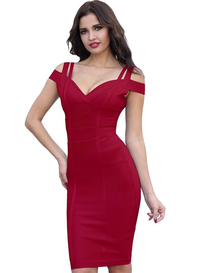 Sexy Neckline V-neck Off Shoulder Celebrity Bandage Dress