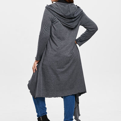 Plus Size Hooded Zip Up Asymmetrical Maxi Hoodie Coat
