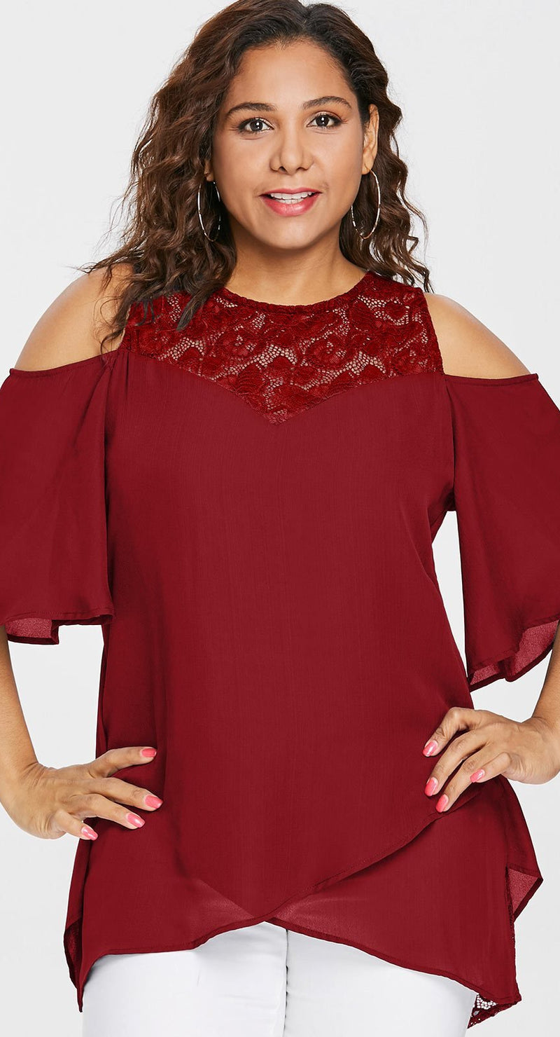 Plus Size Lace Round Neck Blouse.