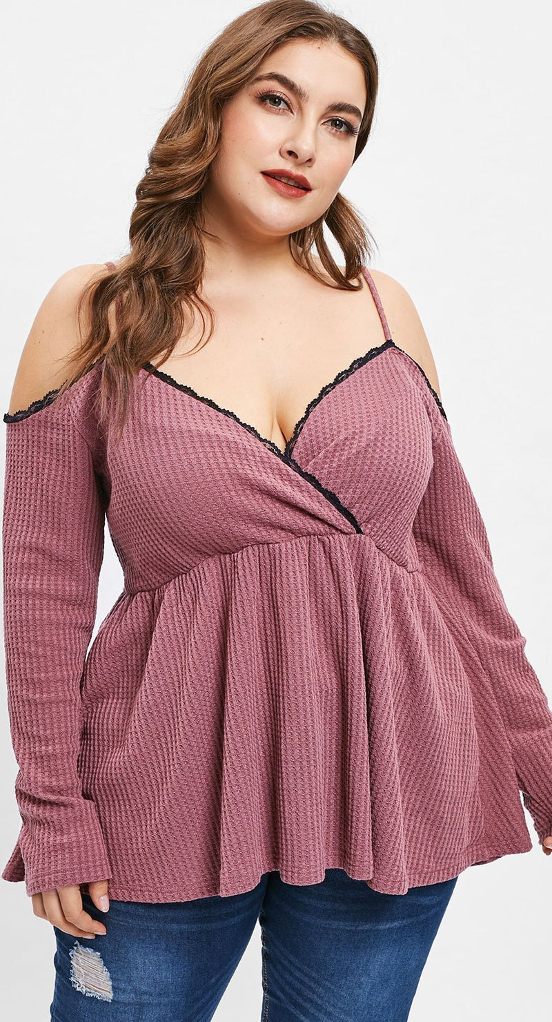 Women Plus Size Spaghetti Straps V- Neck Asymmetric Shirt