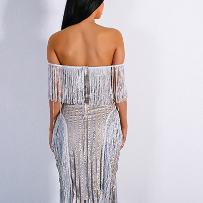 Sexy Off Shoulder Striped Glitter Dress