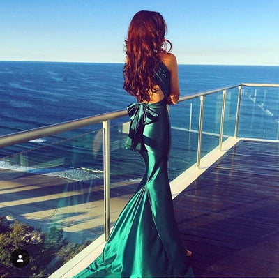 Sexy Mermaid Red Satin DIY Straps Bodycon Backless Evening Gown