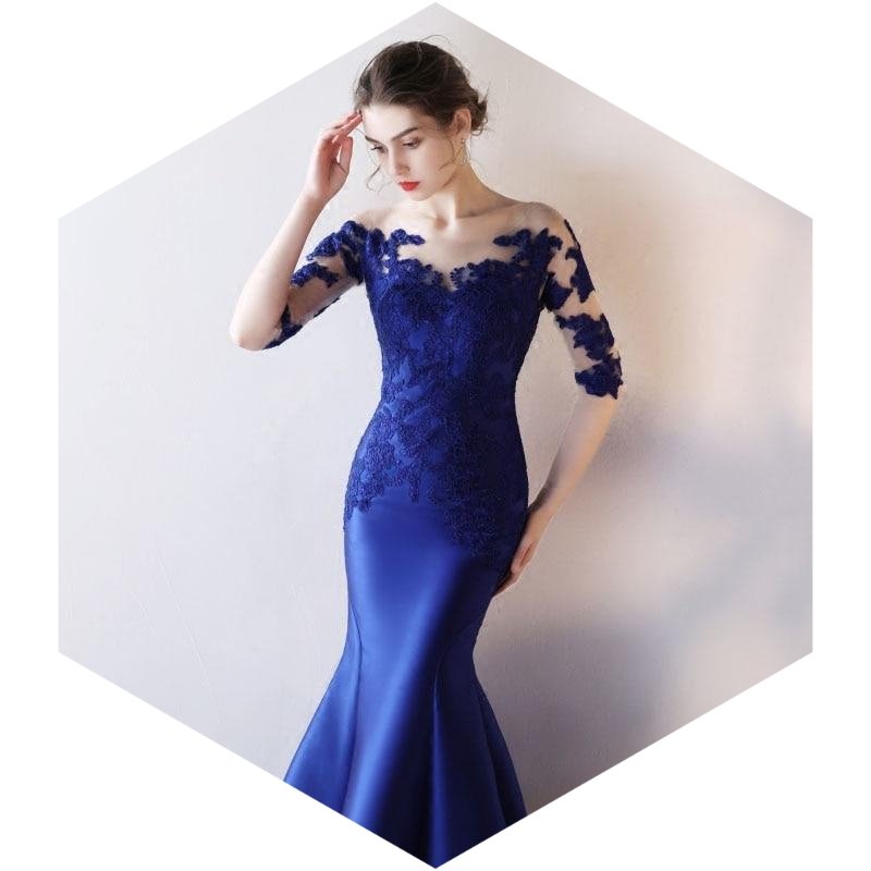 Beautiful Long royal blue Lace Evening Dresses