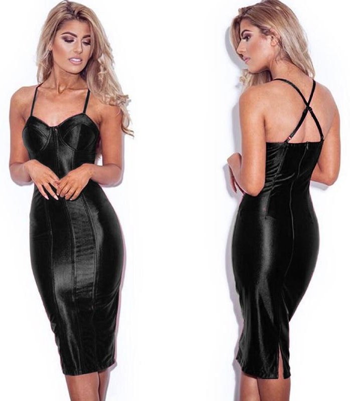 Sexy Party Midi Bodycon Satin Shiny Party V Neck Dress
