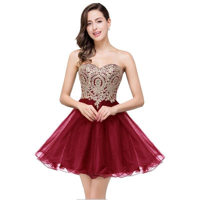 Sexy Backless Burgundy Lace Short Prom Dress