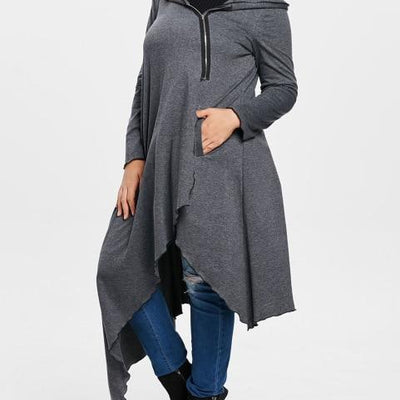 Plus Size Hooded Zip Up Asymmetrical Maxi Hoodie Coat