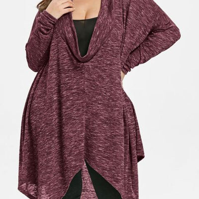Women T Shirts Plus Size Cowl Neck Space Dyed Top