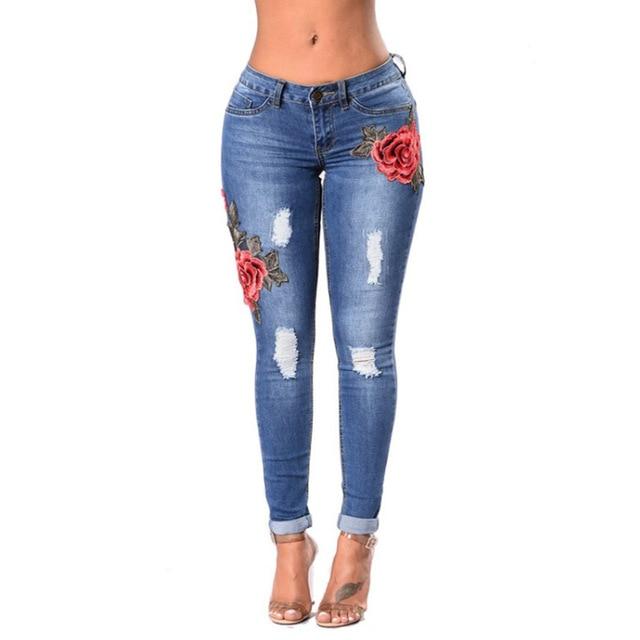 Elastic Stretch embroidery sexy Jeans