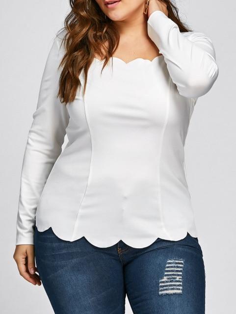 Women Plus Scalloped Square Neck Long Sleeve Top