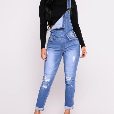 Women's Overalls Ripped Stretched High Waist Jeans Jumpsuits Denim