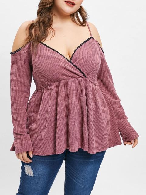 Women Plus Size Spaghetti Straps V- Neck Asymmetric Shirt