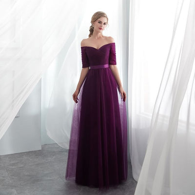 Long Purple Red Gray Cheap Evening Dress