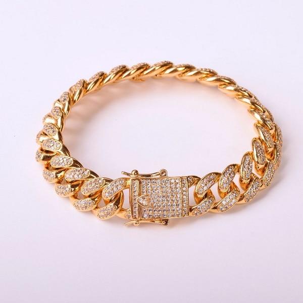 12MM Men Zircon Curb Cuban Link Hip hop Bracelet