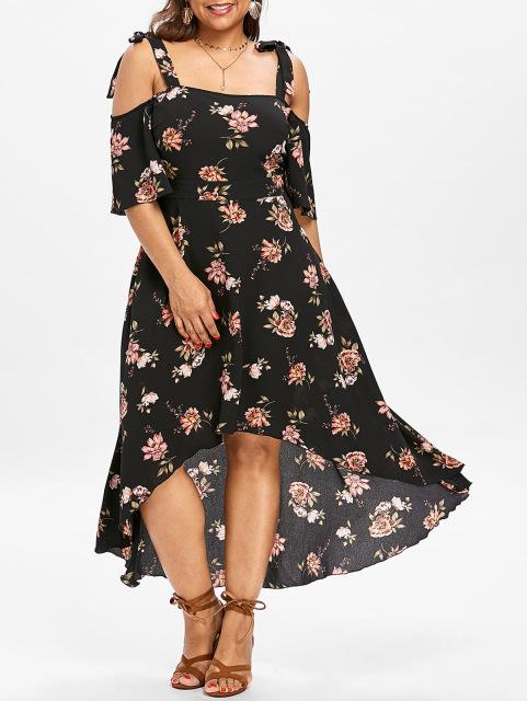 Women Casual Plus Size Open Shoulder Floral Print