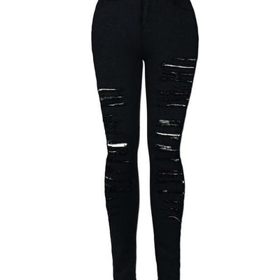 black Stretchy Ripped Jeans Woman Denim Pants