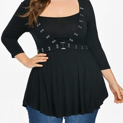 Plus Size Sequined Grommets Embellished T-Shirt