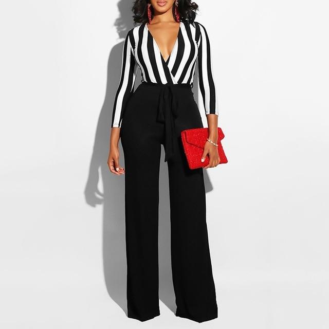 Stripe Color Block Lace-Up Jumpsuit