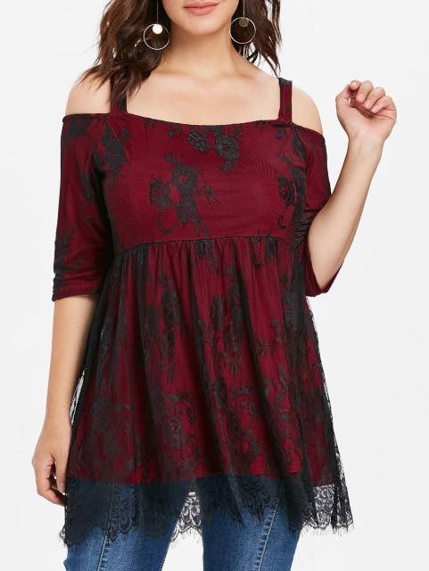 Plus Size Lace Flared T-Shirt  Ladies Tunic Top